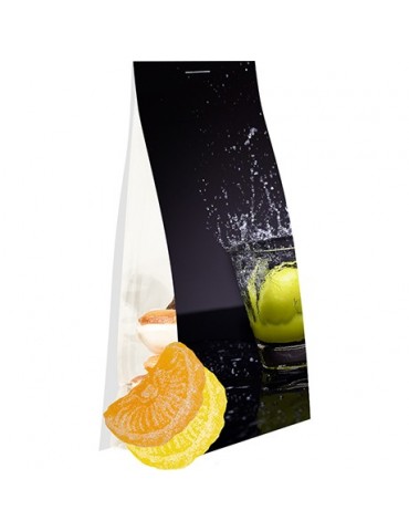 Zitrone und Orangen Bonbons, ca. 40g, Express Blockbodenbeutel mit Werbereiter