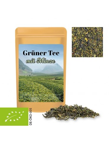 Bio Grüner Tee mit Minze, ca. 12g, Standbeutel Mini