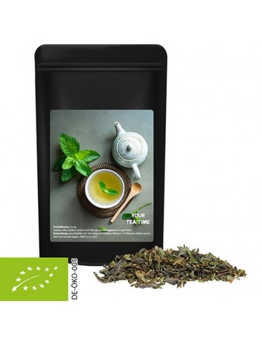 Bio Grüner Tee mit Minze, ca. 30g, Standbeutel Midi schwarz