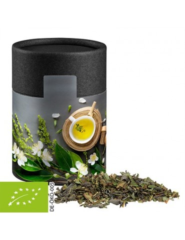 Bio Grüner Tee mit Minze, ca. 30g, Biologisch abbaubare Eco Pappdose Midi schwarz