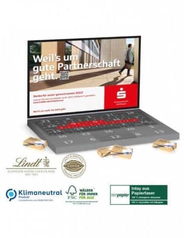 Adventskalender „Laptop“ Organic mit Lindt Schokotäfelchen, Klimaneutral, FSC®