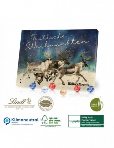 Adventskalender aus Graspapier mit Lindt Schokolade „Gourmet Edition“ Organic, Klimaneutral, FSC®