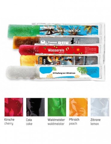Wassereis im 5er Sortenmix (Kirsche, Waldmeister, Cola, Zitrone, Pfirsich), 40 ml, Express Schlauchtüte mit Etikett