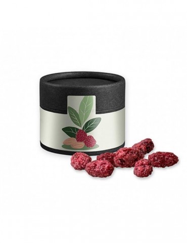 Gebrannte Mandeln Himbeere, ca. 40g, Kraftpapierdose Mini schwarz