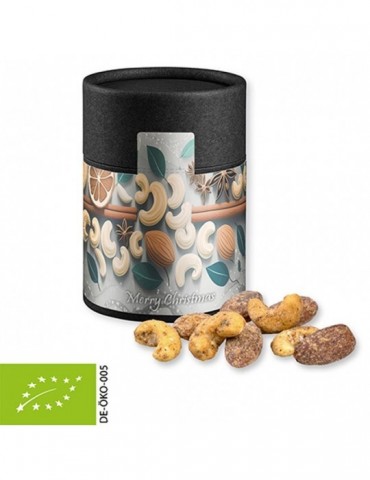 Bio Zimt-Mandel Vanille-Cashew Mix, ca. 80g, Kraftpapierdose Midi schwarz