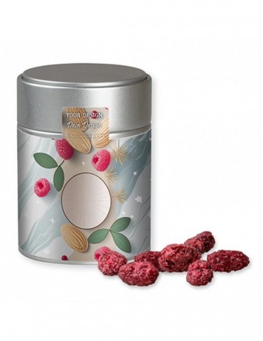 Gebrannte Mandeln Himbeere, ca. 100g, Metalldose Midi silber