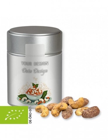 Bio Zimt-Mandel Vanille-Cashew Mix, ca. 100g, Metalldose Midi silber