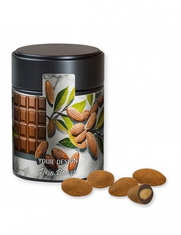 Schokomandeln mit Zimt, ca. 100g, Metalldose Midi schwarz