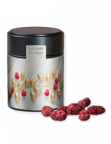 Gebrannte Mandeln Himbeere, ca. 100g, Metalldose Midi schwarz
