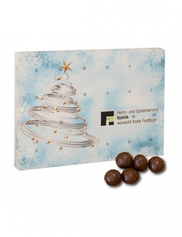 Tisch-Adventskalender mit Logo bedruckt, stabiler Standfuß, 4-farbiger Druck, befüllt mit Brandt Knusperkugeln Tisch-Adventskalender mit Logo bedruckt, stabiler Standfuß, 4-farbiger Druck, befüllt mit Brandt Knusperkugeln