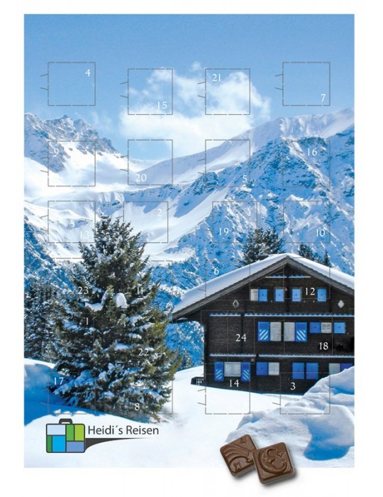 axi-Adventskalender im Hochformat mit Firmenlogo, individuell bedruckt
