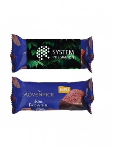 Mövenpick-Brownie im Werbeschuber