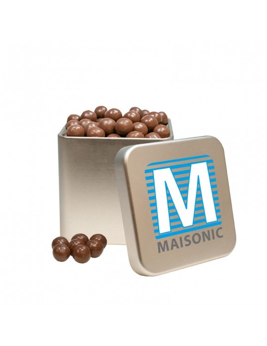 Dose mit Knusperkugeln – individuell bedrucktes Weihnachtsgeschenk und Werbeartikel