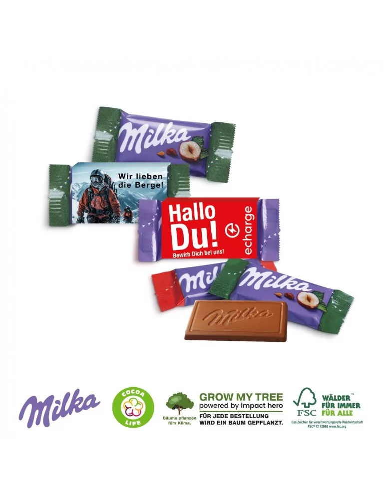 Milka Schokotäfelchen mit Logo – Werbegeschenk Marken-Schokolade individuell bedruckt